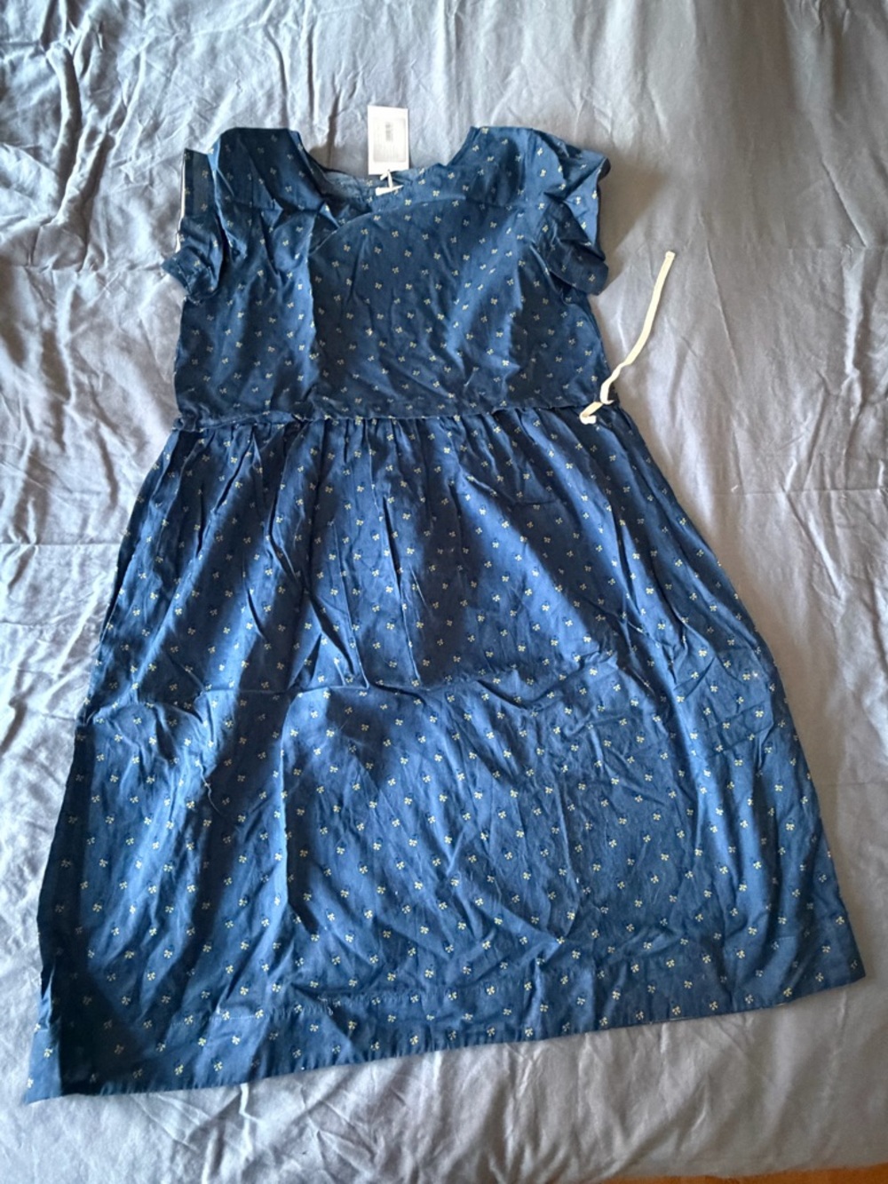 Blue Floral Midi Dress with Drawstring Waist